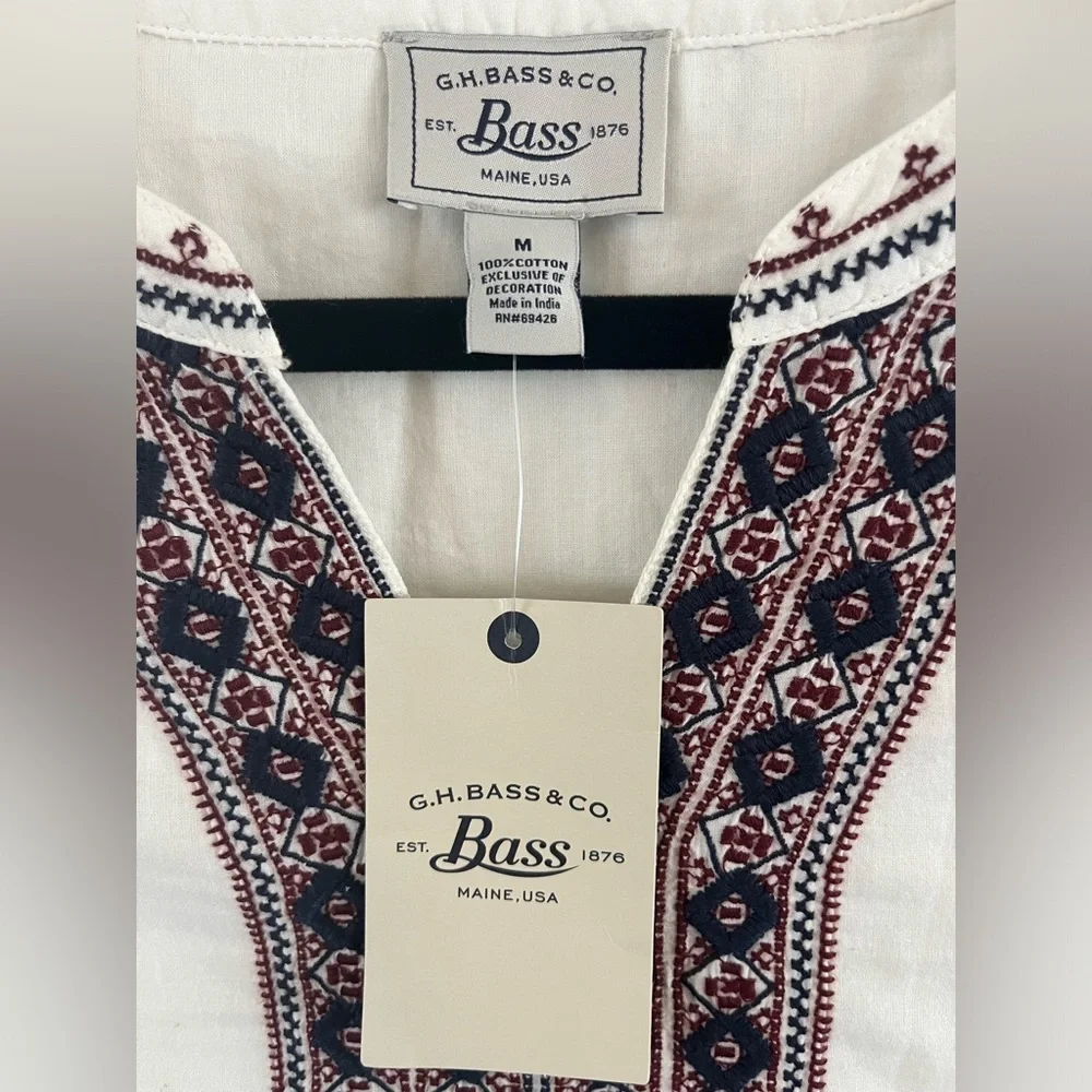 NWT GH Bass & Co. White Cotton Embroidered Dress Midi V neck Sleeveless medium
